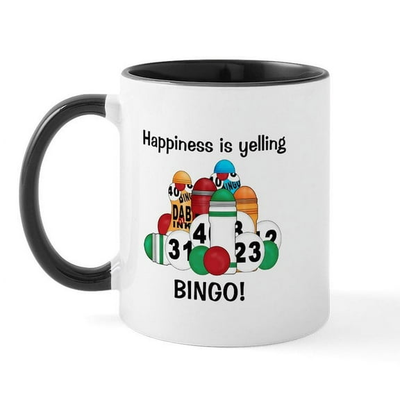 CafePress - Happiness Is Yelling BINGO Mug - 11 oz Ceramic Mug - Novelty Coffee Tea Cup