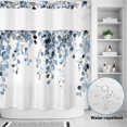 thumbnail image 2 of No Hook Shower Curtain, Blue Eucalyptus Leaves Shower Curtains for Bathroom with See Through Top Window, Summer Farmhouse Botanical Waterproof & Washable Bath Curtain 66"x72", 2 of 9