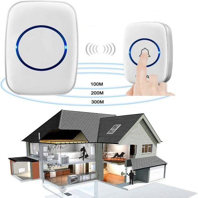 DEBGFS ZOUYUE Wireless Doorbell for Home Battery Operated 1000Feet Operating Adjustable Volume Easy-to-Use Waterproof Doorbell with LED Flash 1 Push Button & 1 Receiver Black,white,1set
