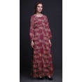 thumbnail image 3 of Bimba Polyester Georgette Leaves & Peony Floral Printed Womenâ€™s Long Sleeve Elastic Waist MaxiÂ&nbsp;DressÂ&nbsp;Gown-XSmall Burgundy, 3 of 5