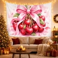 thumbnail image 3 of Pink Ribbon and Cherry Illustration Tapestry, 3 of 7