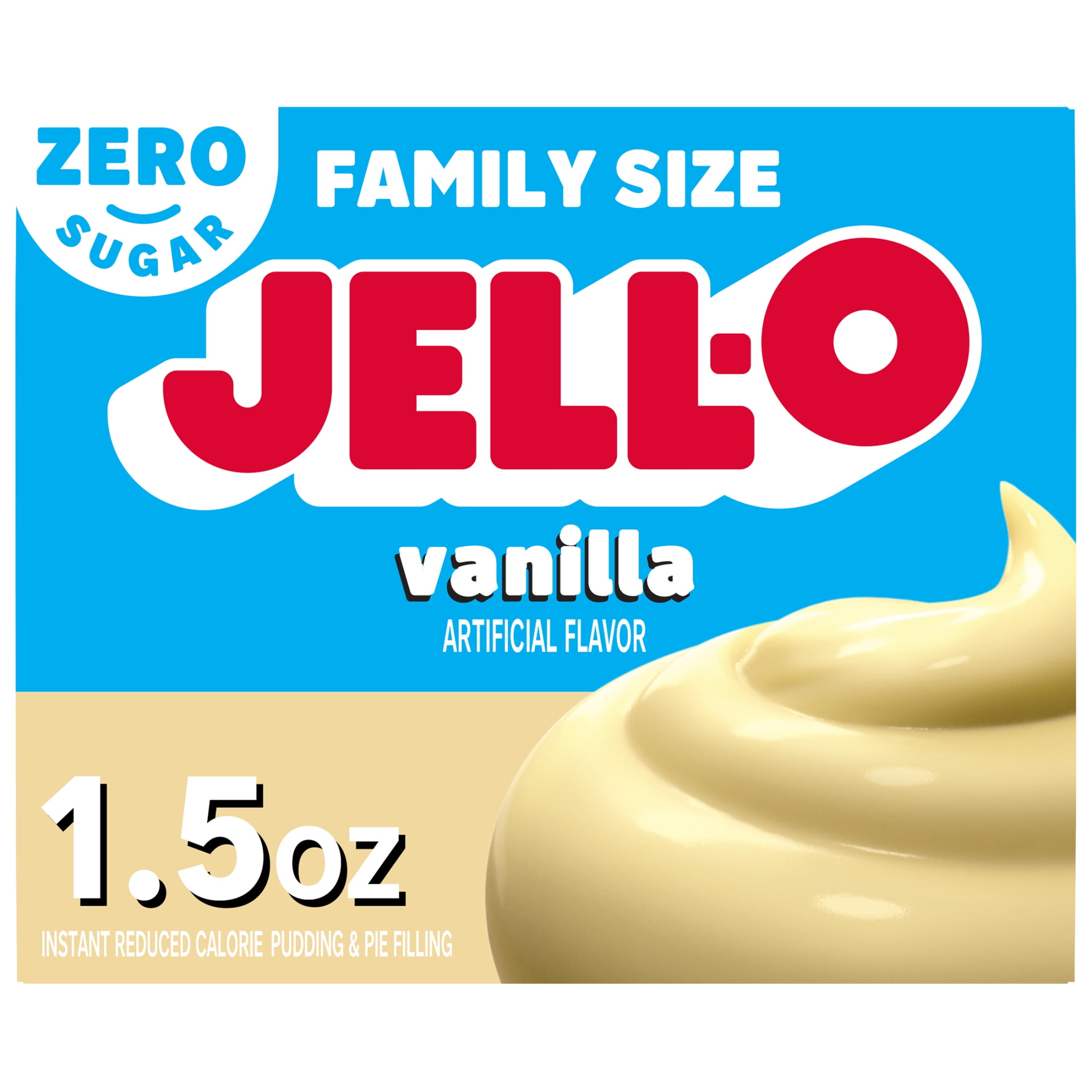 (24 pack) Jell-O Vanilla Zero Sugar Instant Reduced Calorie Pudding & Pie Filling Mix, Family Size, 1.5 oz Box