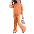 thumbnail image 4 of CCRFTGI Summer Outfits for Children Girls Size 7 Cute Y2k 2 Piece Outfits Oversized T Shirts and Flare Pants High Waist Active Gym Clothing Sets Orange 3-4 Years, 4 of 7