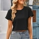 thumbnail image 3 of Blusa corta con estampado de manga corta y cuello redondo informal cómoda a la moda para mujer OAVQHLG3B Store lin121212, 3 of 3