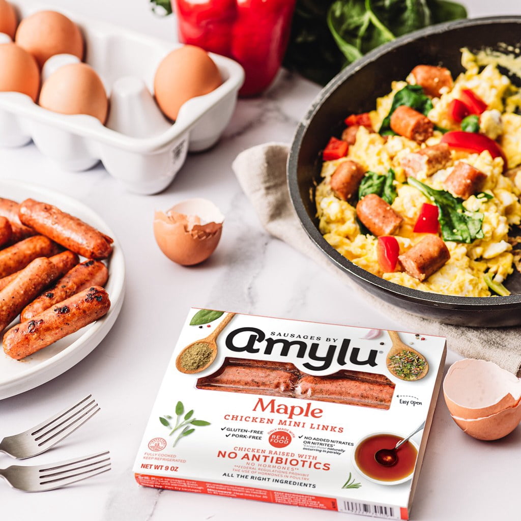 Amylu Foods Maple Breakfast Chicken Mini Link Sausages, 9oz, Refrigerated
