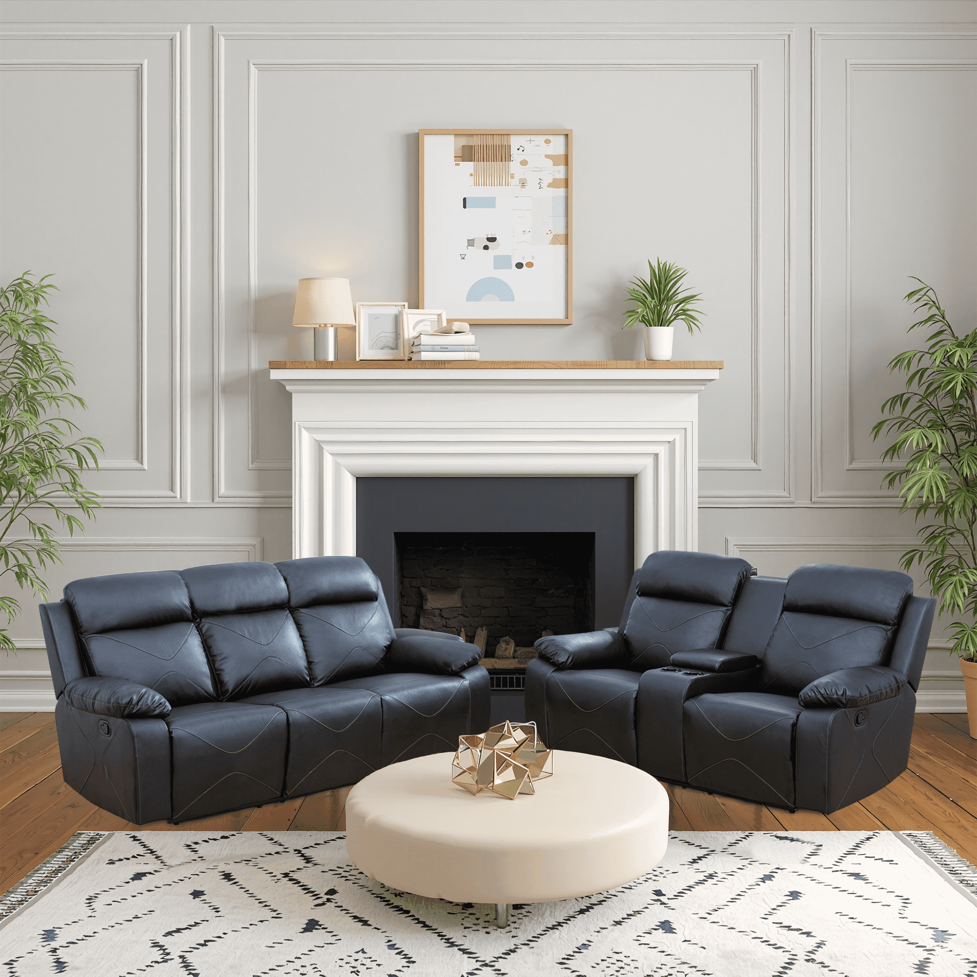 MAYEERTY Modern Breathable & Stylish Sofa Breathing Leather 3 - Piece Couch Set for Living Room，Black