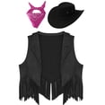 thumbnail image 3 of YONGHS Girls Western Cowboy Costume Kids Open Front Vest Waistcoat Halloween Cowgirl Outfit Black 10, 3 of 5
