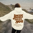 thumbnail image 4 of zaveiop Jesus Loves You Hoodie Womens Christian Sweatshirt Christian Hoodies Oversized Jesus Sweatshirt Long Sleeve Pullover (Beige, 3XL), 4 of 6