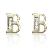 AVORA 10K Yellow Gold Simulated Diamond CZ Initial "B" Stud Earrings