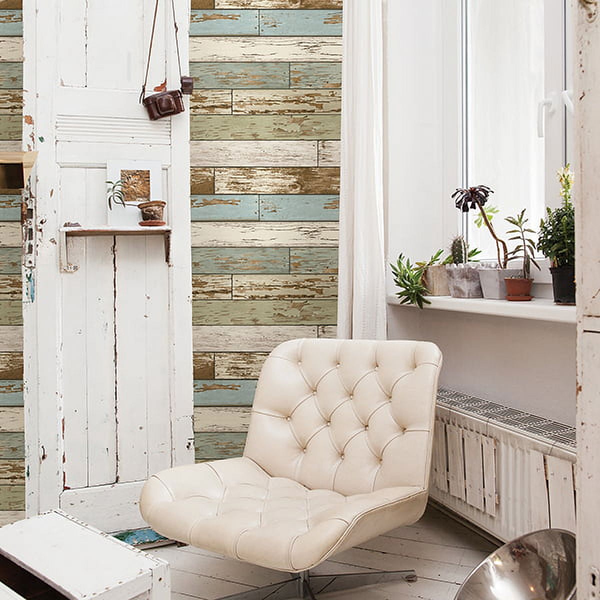 Brewster Levi Blue Scrap Wood Wallpaper, 20.5-in by 33-ft, 56.4 sq. ft