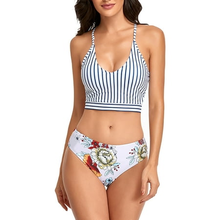 

Finelylove Womens Bikini Swimsuits Lightly Lined Sport Bra Style Bikini White S