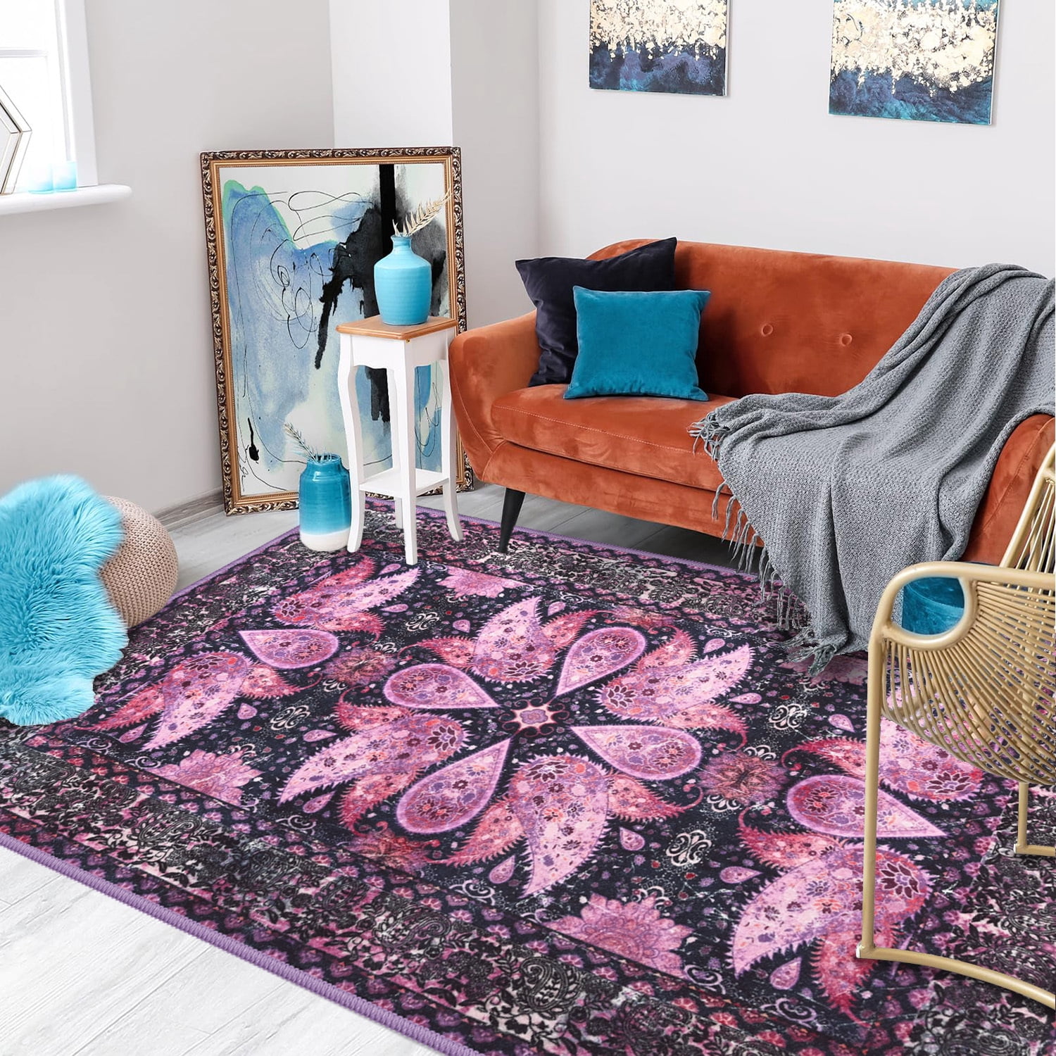 Ultrug Vintage Rugs Soft Accent Area Rug for Bedroom Living Room Home Decor Boho Carpet,5'x8',Purple