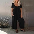 thumbnail image 2 of Women Short Sleeve Scoop Neck Wide Leg Jumpsuit Casual Loose Outfit with Pockets, 2 of 5
