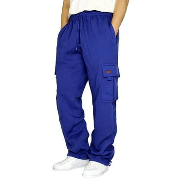 Caqnni Mens Split Hem Cargo Pants Open Bottom Baggy Elastic Waist Straight Leg Drawstring Athletic Sport Sweat Jogger Pants (A6-Blue,XXL)