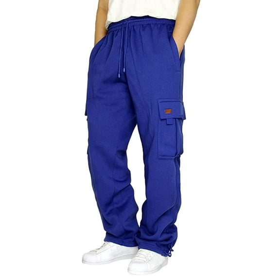 Caqnni Men's Athletic Running Joggers Lightweight Hiking Pants Workout Gym Jogging Pants Open Hem Cargo Pants (Z06-Blue,XL)