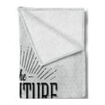 thumbnail image 2 of Adventure Soft Flannel Fleece Throw Blanket, Retro Beginning of the Adventure Words on White Backdrop Vintage, Cozy Plush for Indoor and Outdoor Use, 70" x 90", Black White, by Ambesonne, 2 of 5