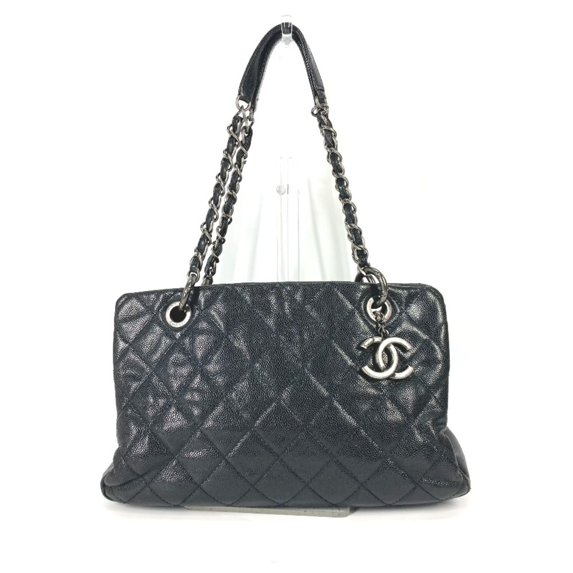 Pre-Owned CHANEL CC Coco Mark Chain Matelasse Quilted Tote Bag Shoulder in Caviar... (Fair)