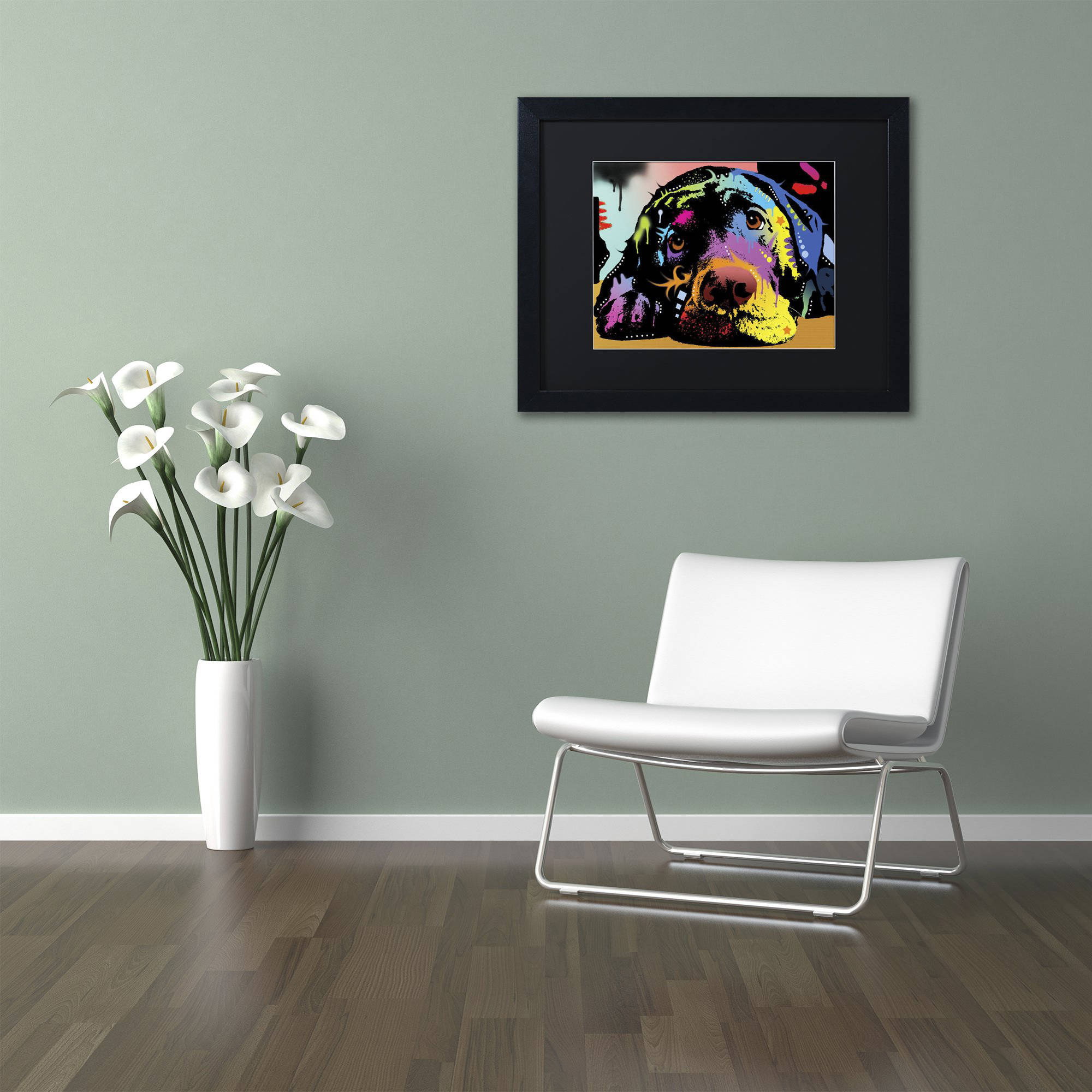 Trademark Fine Art "Lying Lab" Canvas Art by Dean Russo, Black Matte, Black Frame