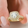 thumbnail image 6 of Pompeii 3Ct Diamond & Moissanite Cushion Halo Engagement Ring in White or Yellow Gold, 6 of 6