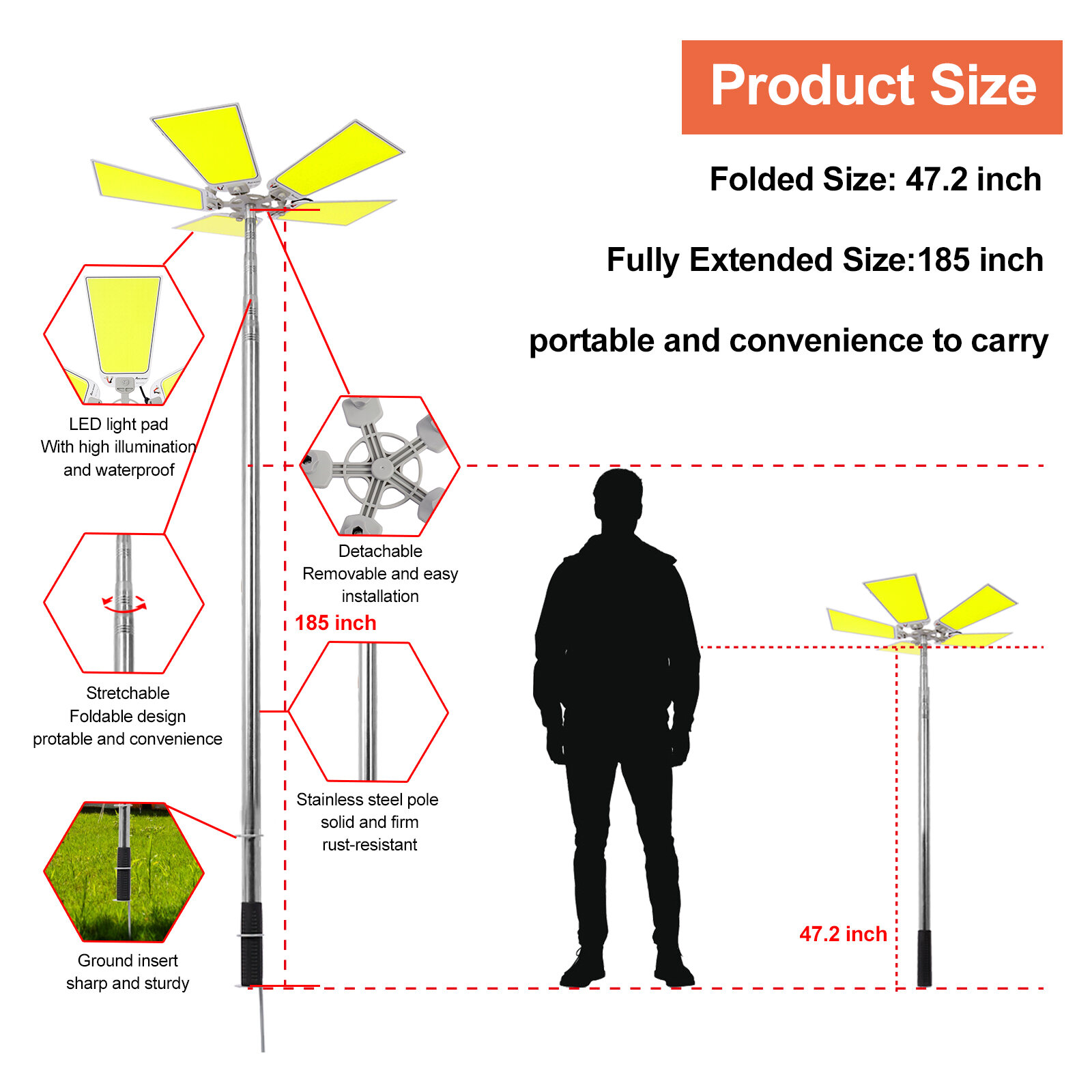 15000lm LED Telescopic Camping Lights Portable Outdoor Camping Light Telescoping Pole Fishing Light at Night Flood Light Super Bright Emergency Light Backyard Lighting,