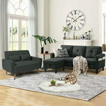 Pingliang Home Furniture Set,Convertible Sectional Sofa Couch with Storage Ottoman and Loveseat, Modern L Shaped 3 Seat Couch Sofa with Side Storage Pockets for Living Room Apartment Office Studio