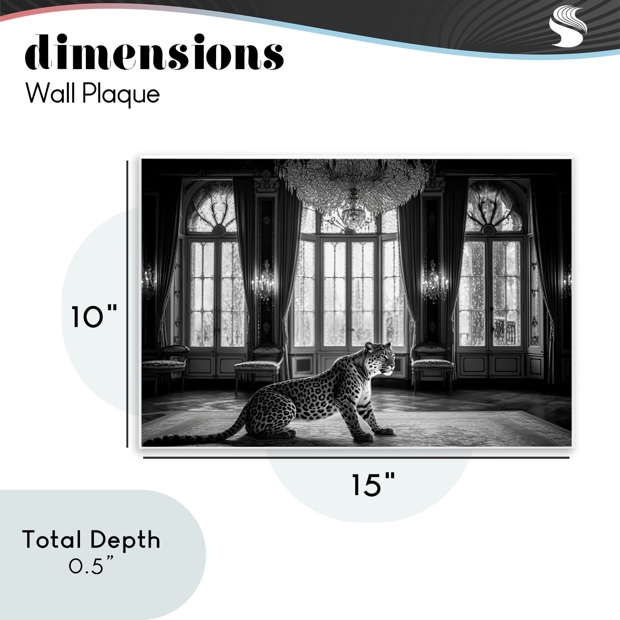 Snow Leopard in Opulent Mansion Wall Plaque Art, design by Decent Exposures