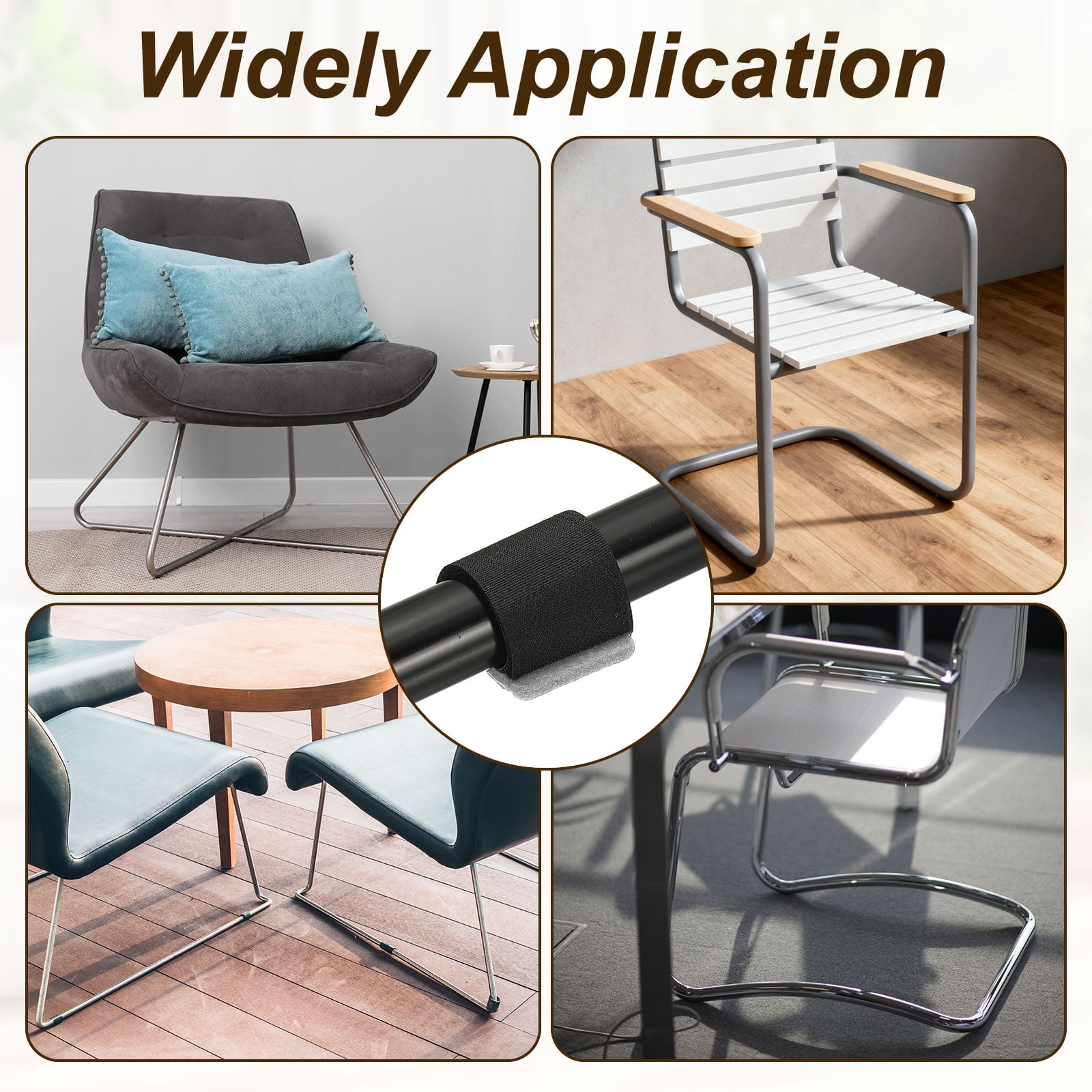 Uxcell 24Pcs Wrap-Around Felt Furniture Pads, 5.7 x 2" Chair Leg Floor Protectors with Grey Hook and Loop Fastener Bar Stool Glides Chair Bottom Protector for Hardwood Floors, Grey