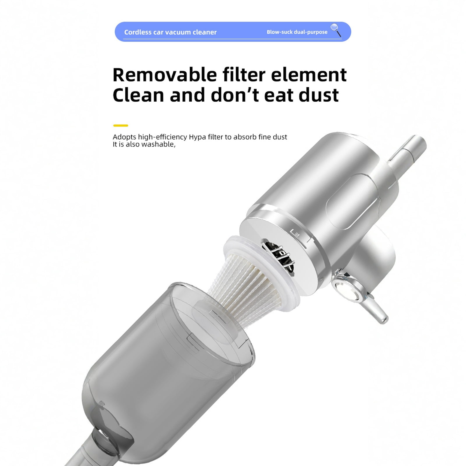 Cordless Car Vacuum Cleaner, High Power Mini Rechargeable Handheld Vacuum with Blowing, Suction & Lighting Functions - for Car Cleaning, Home Use, Pet Hair Removal - Black