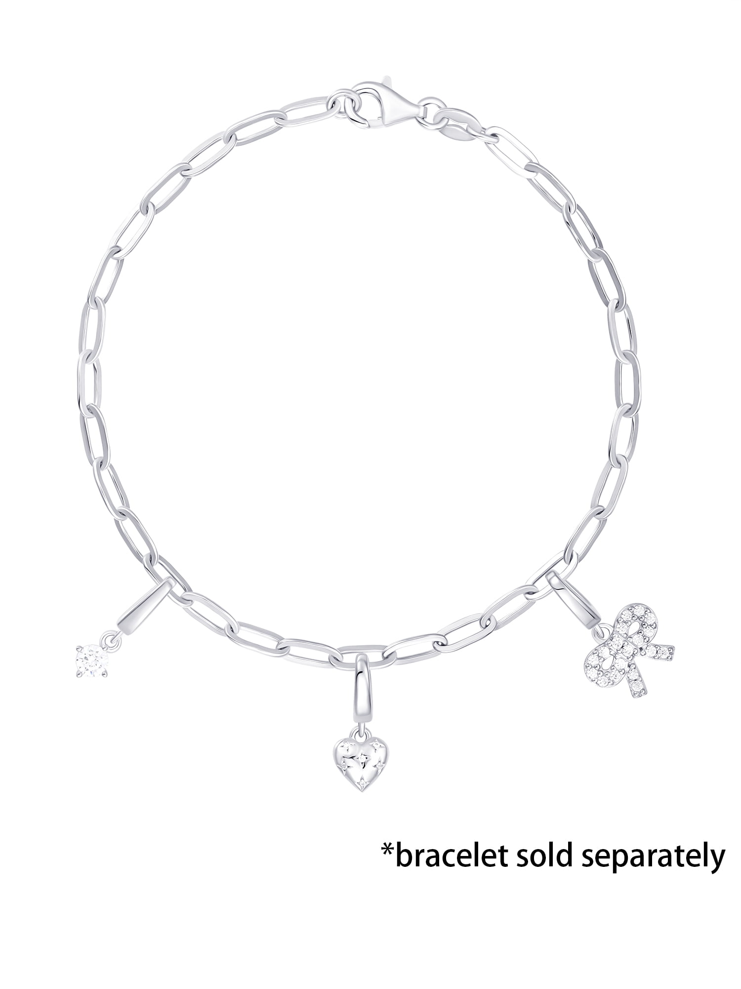 Brilliance Fine Jewelry Simulated Diamonds Bow Charm Set in Sterling Silver
