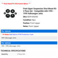 thumbnail image 2 of Front Upper Suspension Strut Mount Kit 2 Piece Set - Compatible with 1995 - 1999 Volkswagen Jetta 1996 1997 1998, 2 of 2