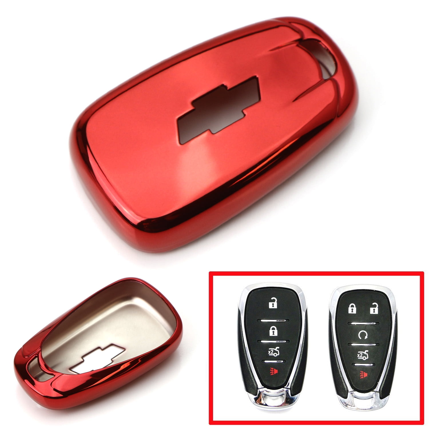 Glossy Silver Soft TPU Smart Entry Key Cover Shell FOB Case for Chevy Camaro