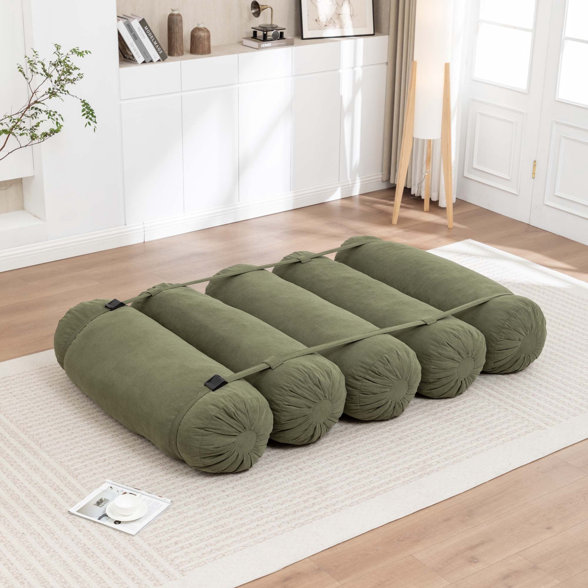 Miniyam 76" x 50" Green Floor Sofa with Adjustable Straps Bean Bag Lounger for Living Room, Bedroom