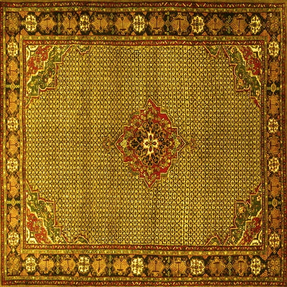 Ahgly Company Machine Washable Indoor Square Persian Yellow Traditional Area Rugs, 8' Square