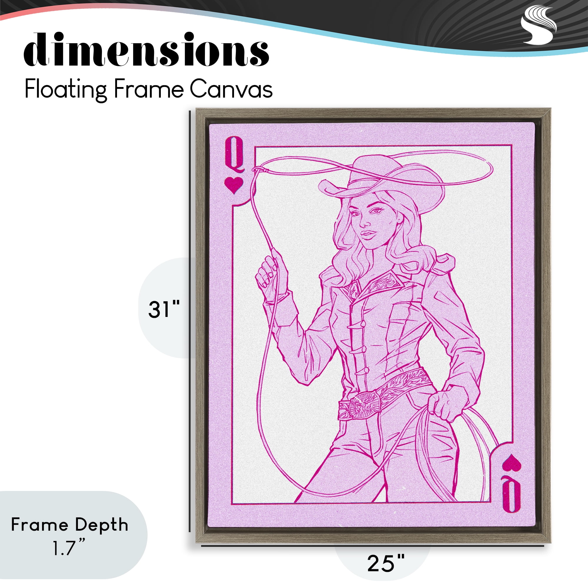 Stupell Industries Cowgirl Queen of Hearts Brown Framed Floater Canvas Wall Art, design by Ziwei Li
