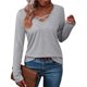 thumbnail image 1 of Camiseta de Larga con Cuello en V para Mujer, Estilo Casual, Cómoda, Elástica, de Color Liso. Gris XL, 1 of 6