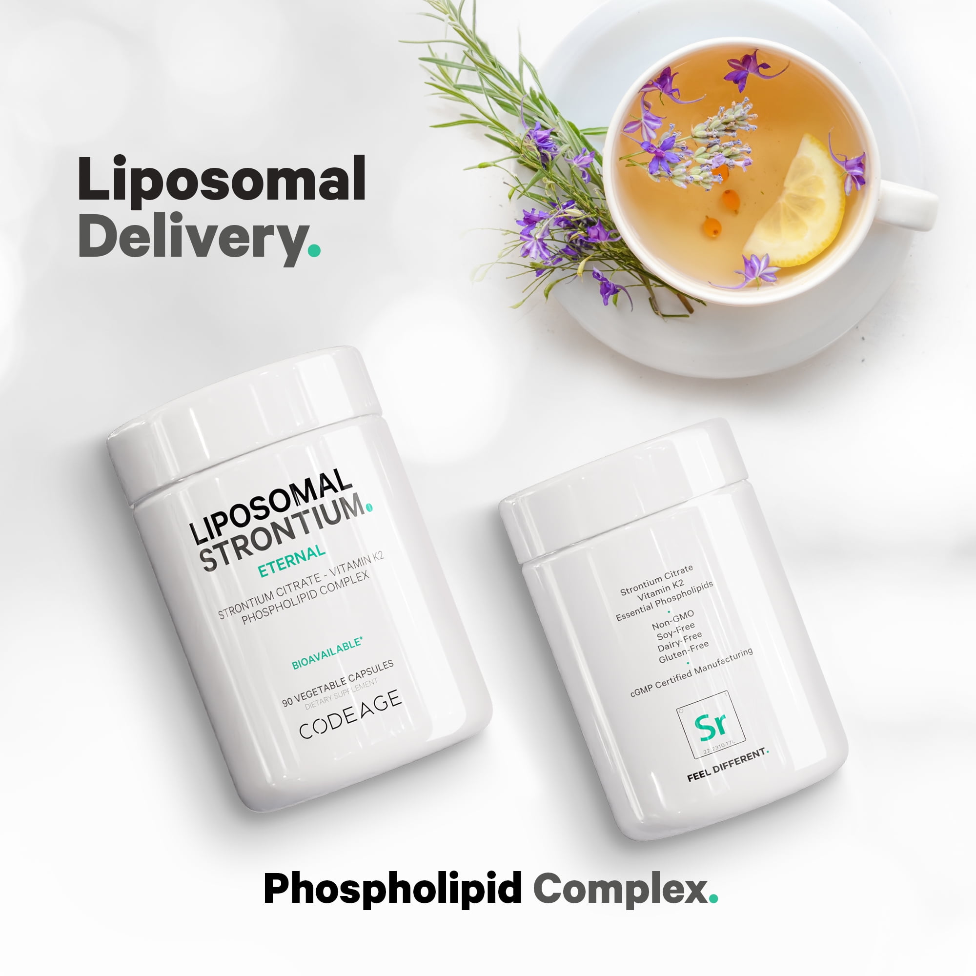 Codeage Liposomal Strontium Supplement - Strontium Citrate, Vitamin K2 MK-7, Liposomal Delivery, Non-GMO Mineral Strontium, Gluten-Free - 90 Capsules
