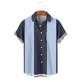 thumbnail image 4 of VSSSJ Men's Bowling Shirt Casual Short Sleeve Button Down Shirts Striped Color Block Vintage Summer Vacation Beach Collared Shirts Dark Blue XXXL, 4 of 6