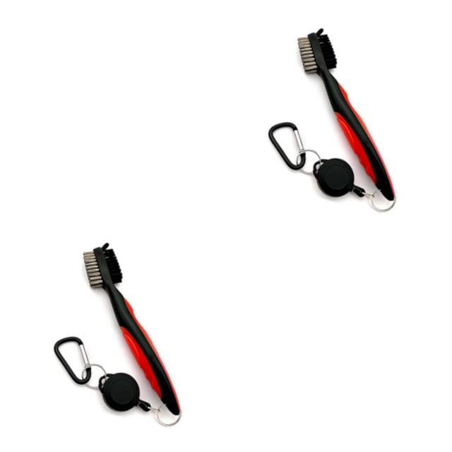 Greeniant Cepillo para palos de Golf, reemplazo de mano, cepillo telescópico de doble cara para zapatos, accesorios con mosquetón rojo sin tapa Rojo sin tapa 2Conjunto