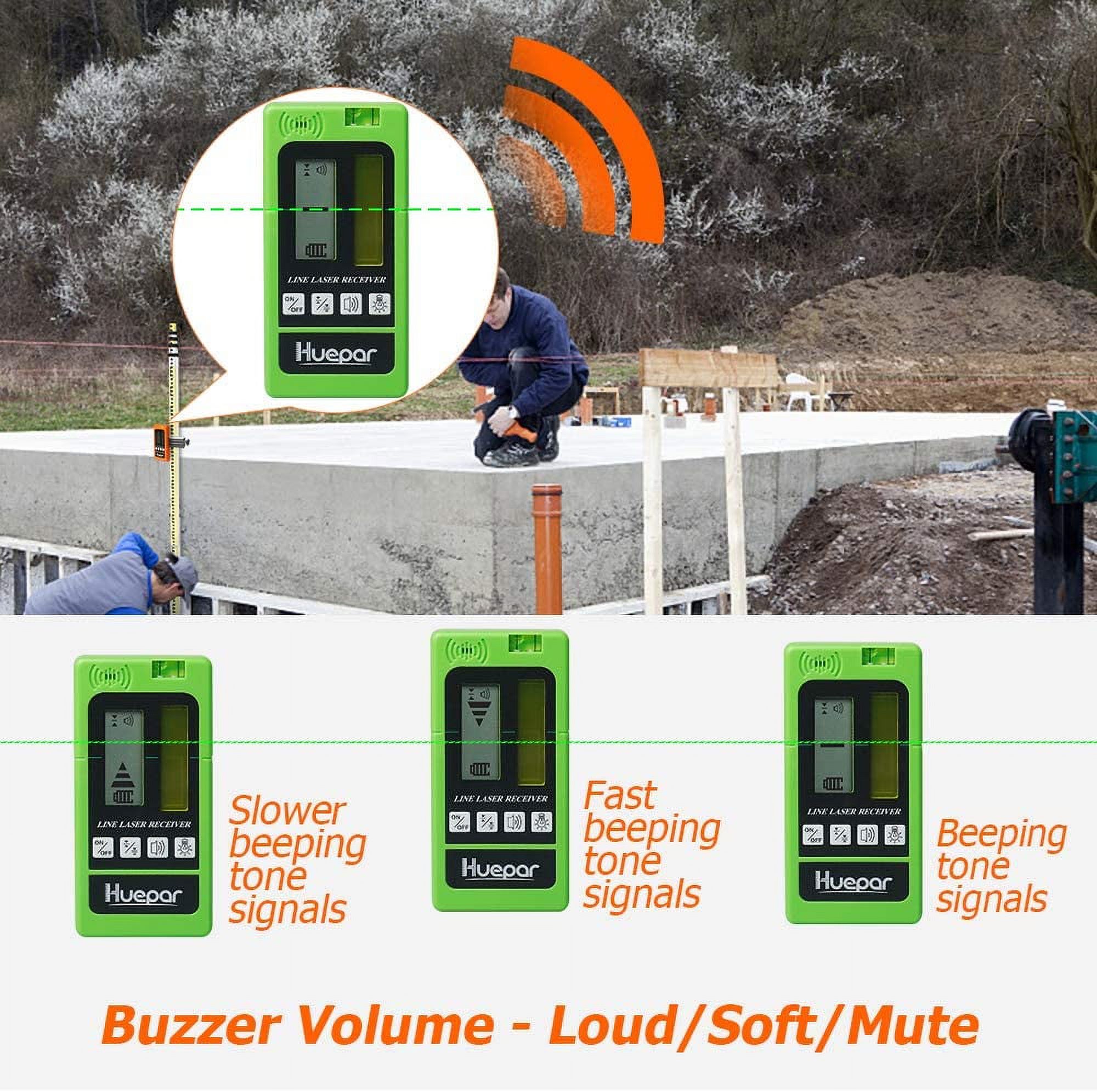 Huepar Laser Detector for Laser Level Green and Red Beam Receiver for Use with Pulsing Line Lasers