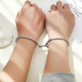 thumbnail image 2 of 1pair Punk Stainless Bracelet Love Magnet Bracelet For Couples Jewelry Valentine's Day Gift Silver Color, 2 of 3