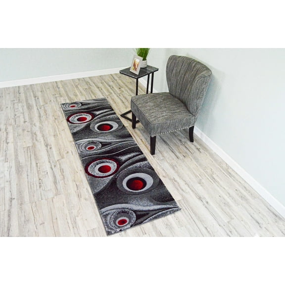 PREMIUM 3D Hand Carved Modern 2x7 2x8 Runner Rug Contemporary 1504 Grey Gray Red