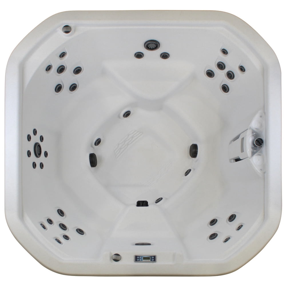 Prime 7‑Person 99‑Jet Performance Hot Tub – 240V, Stainless Steel Heater, Ozone System, Waterfall & LED Lighting (White/Mocha)