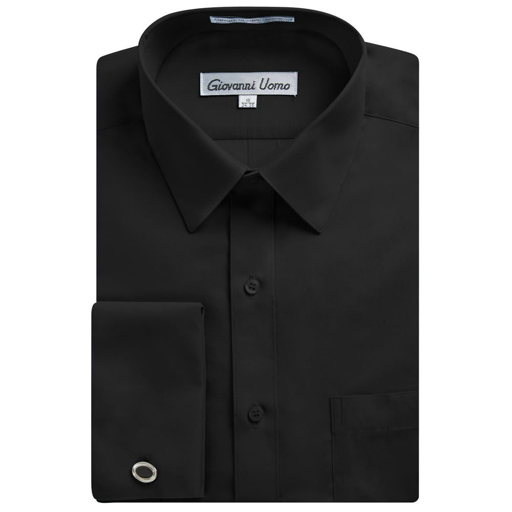 Gentlemens Collection Men's French Cuff Solid Dress Shirt Black - 16 4 ...