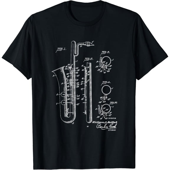 t-shirt Saxophone Bari Sax Patent Style Cool Saxophonist t-shirt mens t shirt,black,women,funny,misfits,men,journey
