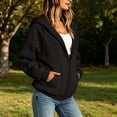 thumbnail image 5 of Ghalytn Women Drawstring Full Zip Hooded Jacket Seam Stitch Raglan Long Sleeve Side Pocket Loose Casual Sweatshirt, 5 of 8