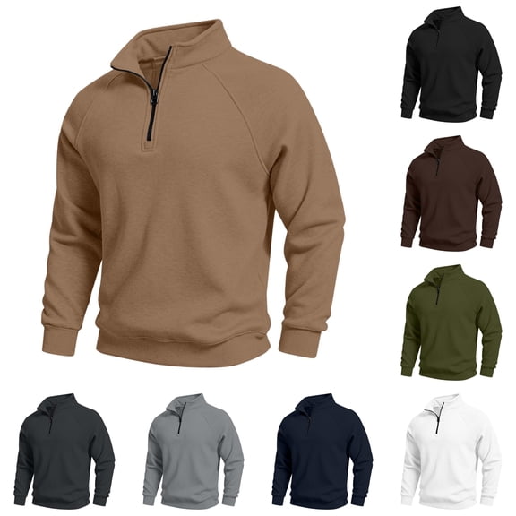 ZUBMGKTE Men's Sweatshirts Pocket Pullover 1/4-Zip Stand-Collar Long-Sleeve Sweatshirts S-3XL