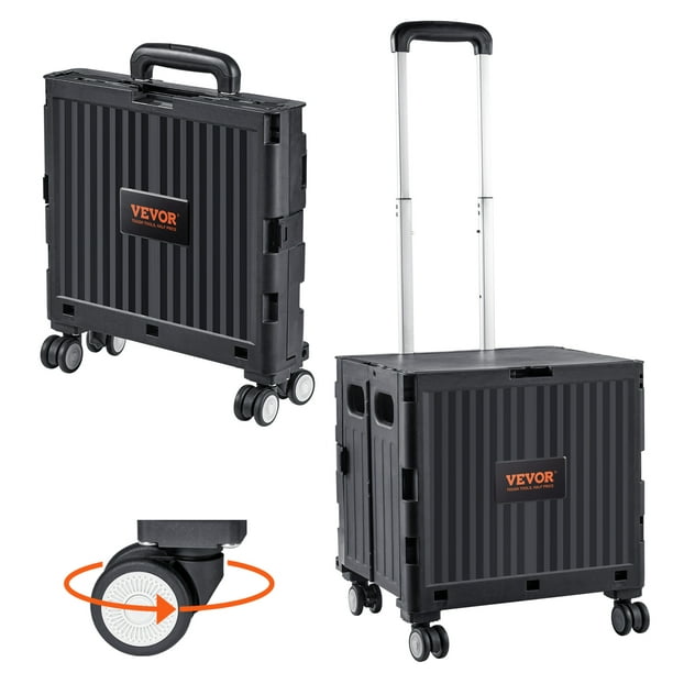 VEVOR Carrito utilitario plegable, capacidad de carga de 110 libras, carrito de mano plegable portátil con mango telescópico resistente y 4 ruedas giratorias para viajes, compras, mudanzas,