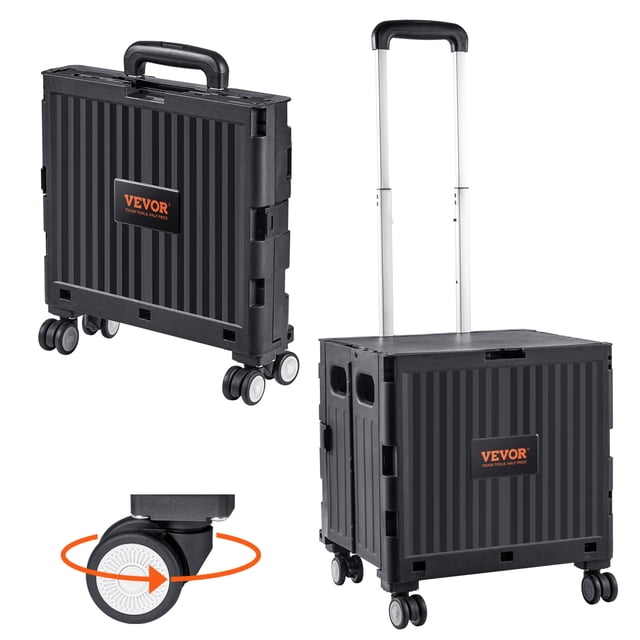 VEVOR Carrito utilitario plegable, capacidad de carga de 110 libras, carrito de mano plegable portátil con mango telescópico resistente y 4 ruedas giratorias para viajes, compras, mudanzas,