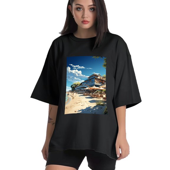 Plus Size Shirt for Women Black Tops for Women Short Sleeves Shirt for Women Seaside (57) T Shirt Crewneck Shirt for Women XS