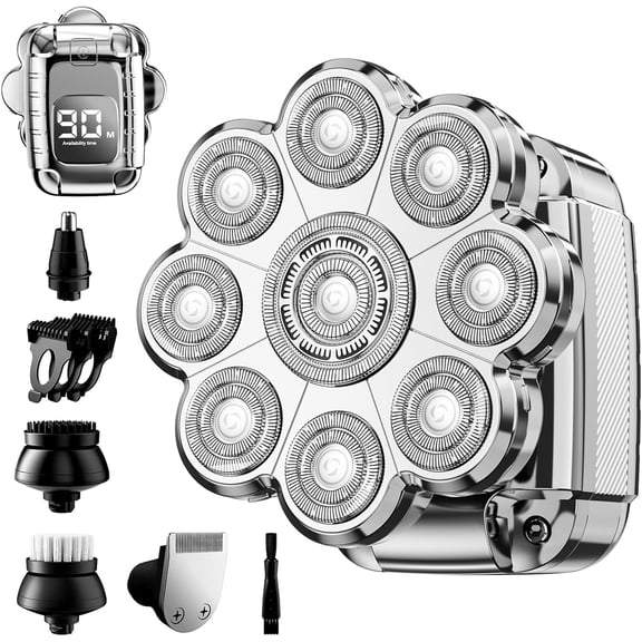 Head Shaver for Bald Men, 9-in-1 Men’s Electric Shaver Bald Head Shaver for Men,Electric Razor for Bald Men IPX7 Waterproof Rotary Shaver Grooming Kit with LED Display